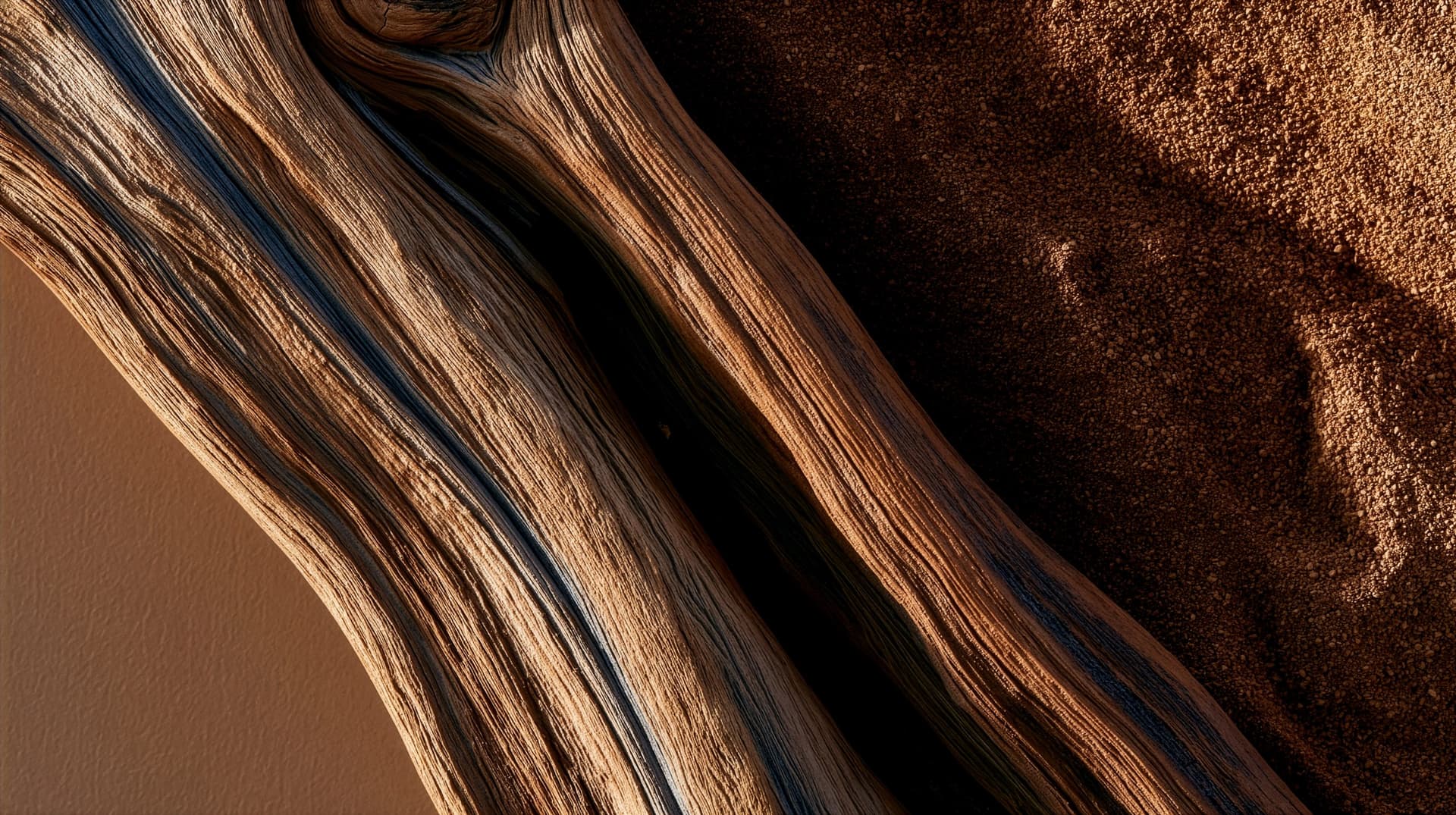 Mesquite powder against wood grain